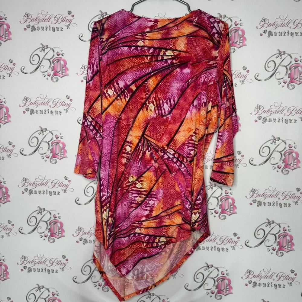 Nygard top asymmetrical hem fairy with cinch tie waist stretchy snake print 🌅 - Picture 4 of 11